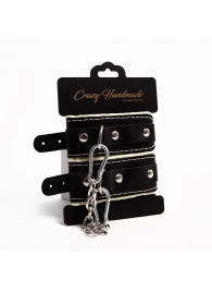 Черные скругленные наручники с мягкой бежевой подкладкой - Crazy Handmade - купить с доставкой в Тольятти