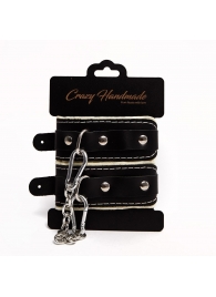 Черные скругленные наручники с мягкой бежевой подкладкой - Crazy Handmade - купить с доставкой в Тольятти