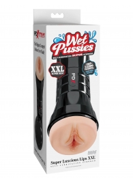 Телесный мастурбатор-вагина в черной колбе Super Luscious Lips XXL - Pipedream - в Тольятти купить с доставкой