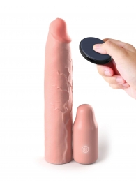 Телесная вибронасадка на член 3  Vibrating Mega X-tension with Remote - 22,9 см. - Pipedream - в Тольятти купить с доставкой