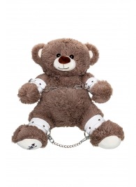 Бондажный набор: бурый мишка с белыми оковами и наручниками - Pecado - купить с доставкой в Тольятти