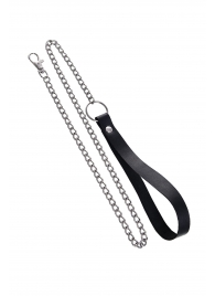 Поводок с ручкой из черной натуральной кожи и карабином для ошейника - Pecado - купить с доставкой в Тольятти