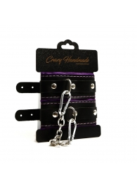 Черно-фиолетовые скругленные наручники с мягкой подкладкой - Crazy Handmade - купить с доставкой в Тольятти