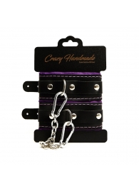 Черно-фиолетовые скругленные наручники с мягкой подкладкой - Crazy Handmade - купить с доставкой в Тольятти