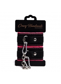 Черно-розовые скругленные наручники с мягкой подкладкой - Crazy Handmade - купить с доставкой в Тольятти