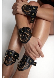 Черные кожаные оковы с резными узорами и клепками - Crazy Handmade - купить с доставкой в Тольятти