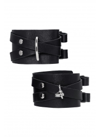 Черные кожаные оковы с двумя перекрёстными ремешками - Pecado - купить с доставкой в Тольятти