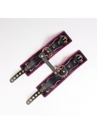 Черные кожаные оковы с розовой строчкой - Crazy Handmade - купить с доставкой в Тольятти