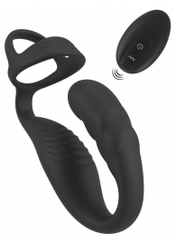 Черное эрекционное кольцо со стимуляцией промежности и анальной пробкой Cock Ring with RC Prostate Plug - Orion - в Тольятти купить с доставкой