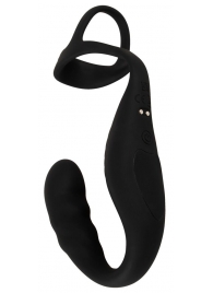 Черное эрекционное кольцо со стимуляцией промежности и анальной пробкой Cock Ring with RC Prostate Plug - Orion - в Тольятти купить с доставкой