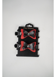 Черно-красные кожаные наручники с бантиками - Crazy Handmade - купить с доставкой в Тольятти