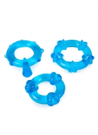 Набор из 3 синих эрекционных колец с различным рельефом - Erowoman-Eroman - в Тольятти купить с доставкой