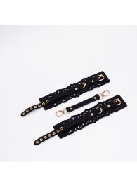 Черный кожаные оковы с узорами и золотистой фурнитурой - Crazy Handmade - купить с доставкой в Тольятти