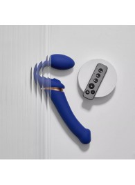 Синий безремневой страпон Multi Orgasm Bendable Strap-On size XL с клиторальной стимуляцией - Strap-on-me - купить с доставкой в Тольятти