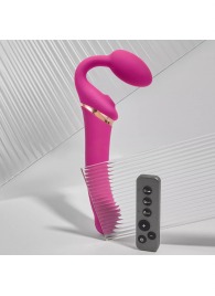 Ярко-розовый безремневой страпон Multi Orgasm Bendable Strap-On size L с клиторальной стимуляцией - Strap-on-me - купить с доставкой в Тольятти