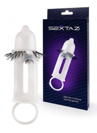 Эластичная насадка на пенис с подхватом мошонки и стимулирующими «ресничками» - Sextaz - в Тольятти купить с доставкой