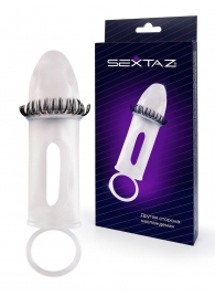 Закрытая насадка на пенис с подхватом мошонки и стимулирующими «ресничками» - Sextaz - в Тольятти купить с доставкой