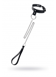 Черный узкий однослойный ошейник с серебристым поводком-цепочкой - Pecado - купить с доставкой в Тольятти