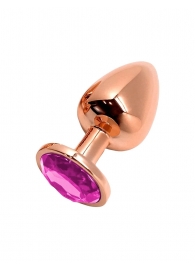 Золотистая анальная втулка Wooomy Tralalo M с розовым кристаллом - 8 см. - Adrien Lastic