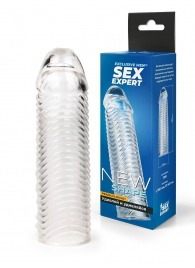Прозрачная закрытая насадка на пенис с ребрышками - 16 см. - Sex Expert - в Тольятти купить с доставкой