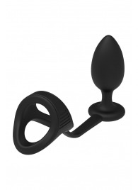Черное эрекционное кольцо с анальной пробкой Cockstrap With Anal Plug - Dream Toys - в Тольятти купить с доставкой