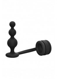 Черное эрекционное кольцо с анальной елочкой Cockring With Beaded Anal Plug - Dream Toys - в Тольятти купить с доставкой