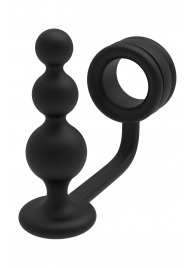 Черное эрекционное кольцо с анальной елочкой Cockring With Beaded Anal Plug - Dream Toys - в Тольятти купить с доставкой