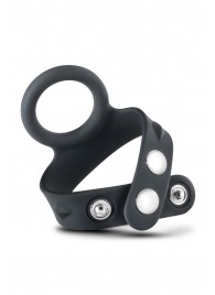 Черное эрекционное кольцо с подхватом мошонки на кнопках VS6 - Blush Novelties - в Тольятти купить с доставкой