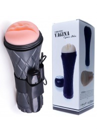 Телесный мастурбатор-вагина в черной колбе с вибрацией - Boys of Toys - в Тольятти купить с доставкой