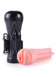 Телесный мастурбатор-вагина в черной колбе с вибрацией - Boys of Toys - в Тольятти купить с доставкой
