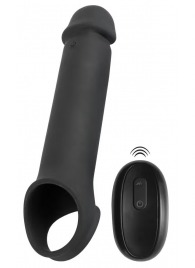 Черная вибронасадка для пениса с хомутом для мошонки и пультом ДУ Remote Controlled Penis Extension - Orion - в Тольятти купить с доставкой