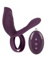 Фиолетовая насадка на член с клиторальным отростком и пультом ДУ RC Couple’s Vibrator 2 - Orion - в Тольятти купить с доставкой