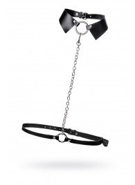 Черная портупея-чокер с поводком и карабином в виде кольца - Pecado купить с доставкой