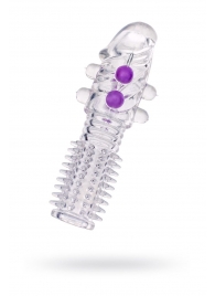 Гелевая прозрачная насадка с шариками и шипами - 14 см. - Toyfa Basic - в Тольятти купить с доставкой