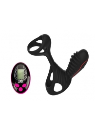 Чёрная насадка на фаллос Gladiator + LRS  с трехкнопочным пультом управления - Adrien Lastic - в Тольятти купить с доставкой