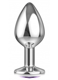 Малая серебристая анальная пробка Diamond Purple Sparkle Small с фиолетовым кристаллом - 7 см. - Lola Games - купить с доставкой в Тольятти