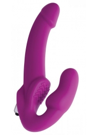 Ярко-розовый безремневой вибрострапон Evoke Vibrating Strapless Silicone Strap-on Dildo - XR Brands - купить с доставкой в Тольятти