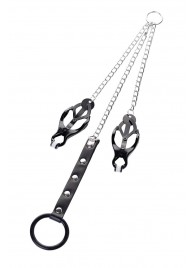 Черно-серебристые зажимы для сосков с кольцом для пениса TOYFA Metal - ToyFa - купить с доставкой в Тольятти