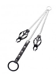 Черно-серебристые зажимы для сосков с кольцом для пениса TOYFA Metal - ToyFa - купить с доставкой в Тольятти