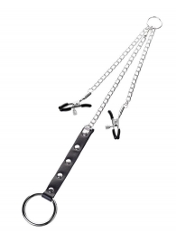 Серебристо-чёрные зажимы для сосков с кольцом для пениса TOYFA Metal - ToyFa - купить с доставкой в Тольятти