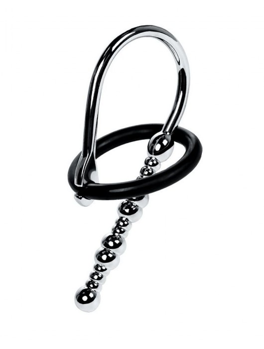 Серебристый уретральный плаг-бусины TOYFA Metal с мягким фиксириющим кольцом - ToyFa - купить с доставкой в Тольятти