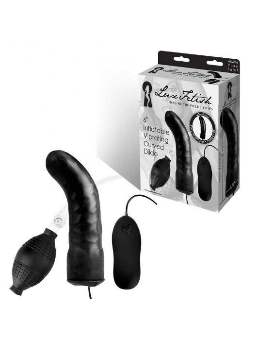 Чёрный изогнутый фаллос с вибрацией и расширением - 16 см. - Lux Fetish