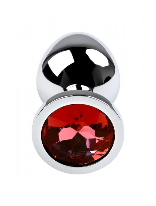 Серебристая коническая анальная пробка с красным кристаллом - 8 см. - ToyFa - купить с доставкой в Тольятти