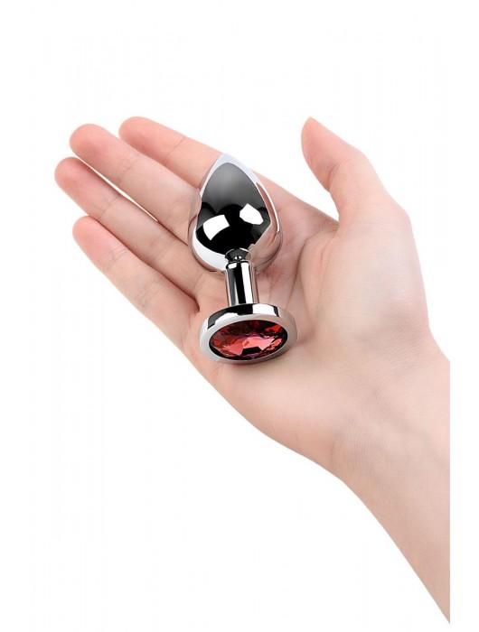 Серебристая коническая анальная пробка с красным кристаллом - 8 см. - ToyFa - купить с доставкой в Тольятти