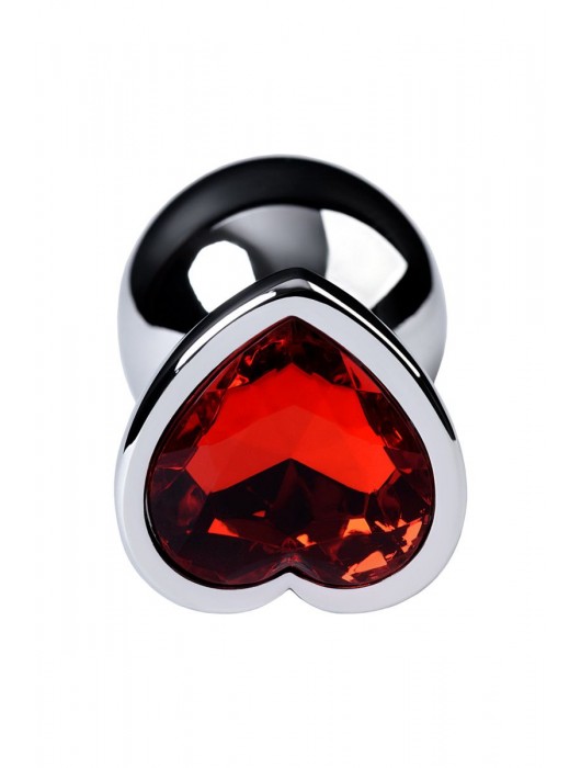 Серебристая коническая анальная пробка с красным кристаллом-сердечком - 7 см. - ToyFa - купить с доставкой в Тольятти