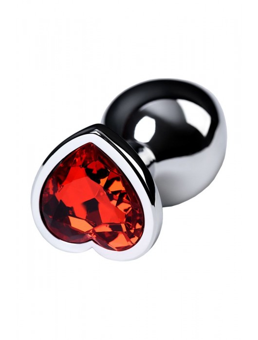 Серебристая коническая анальная пробка с красным кристаллом-сердечком - 7 см. - ToyFa - купить с доставкой в Тольятти