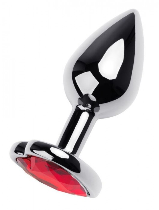 Серебристая коническая анальная пробка с красным кристаллом-сердечком - 7 см. - ToyFa - купить с доставкой в Тольятти