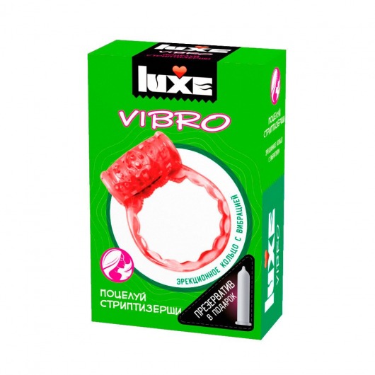 Розовое эрекционное виброкольцо Luxe VIBRO  Поцелуй стриптизёрши  + презерватив - Luxe - в Тольятти купить с доставкой