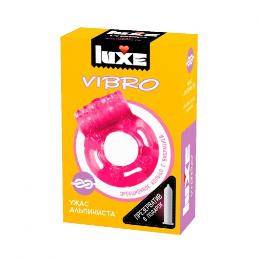 Розовое эрекционное виброкольцо Luxe VIBRO  Ужас Альпиниста  + презерватив - Luxe - в Тольятти купить с доставкой