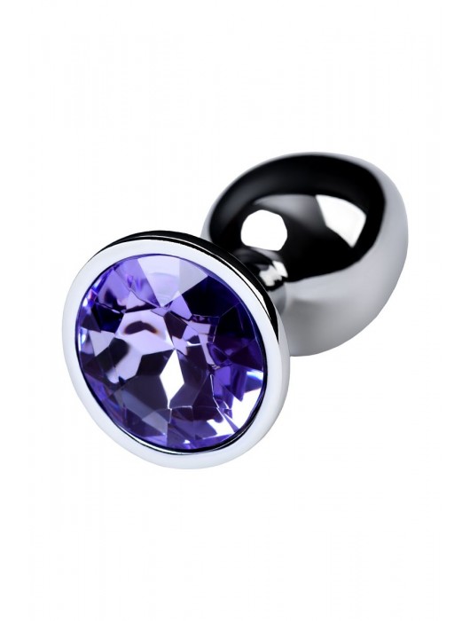 Серебристая конусовидная анальная пробка с фиолетовым кристаллом - 7 см. - ToyFa - купить с доставкой в Тольятти